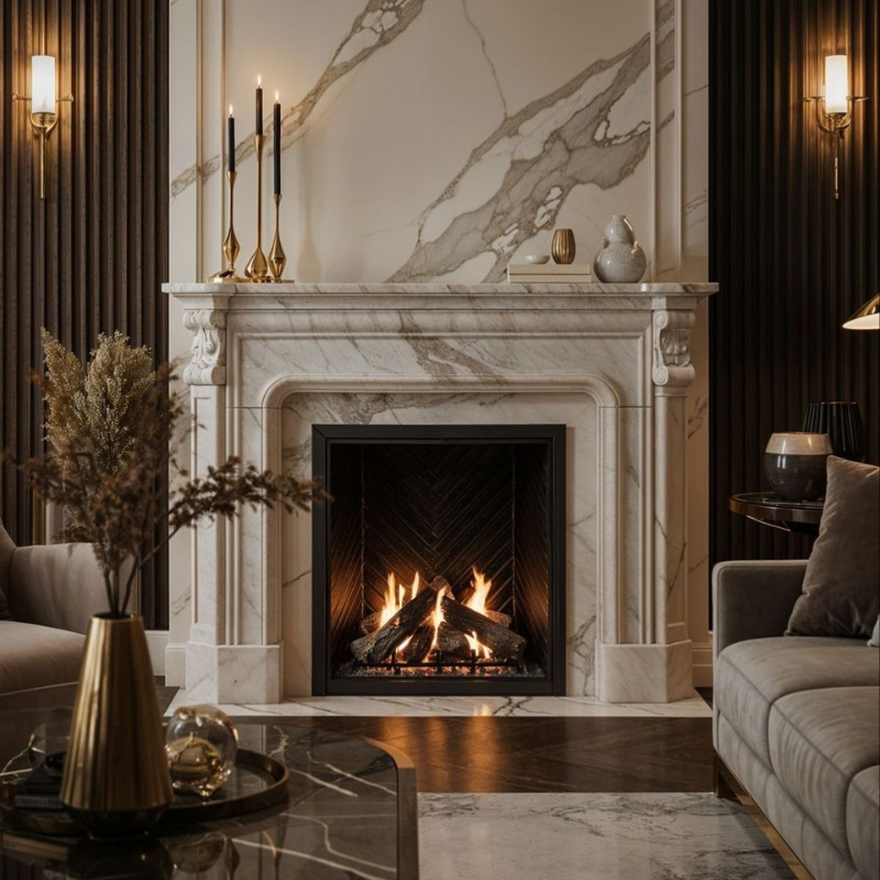 Marble Fireplace Wall Design